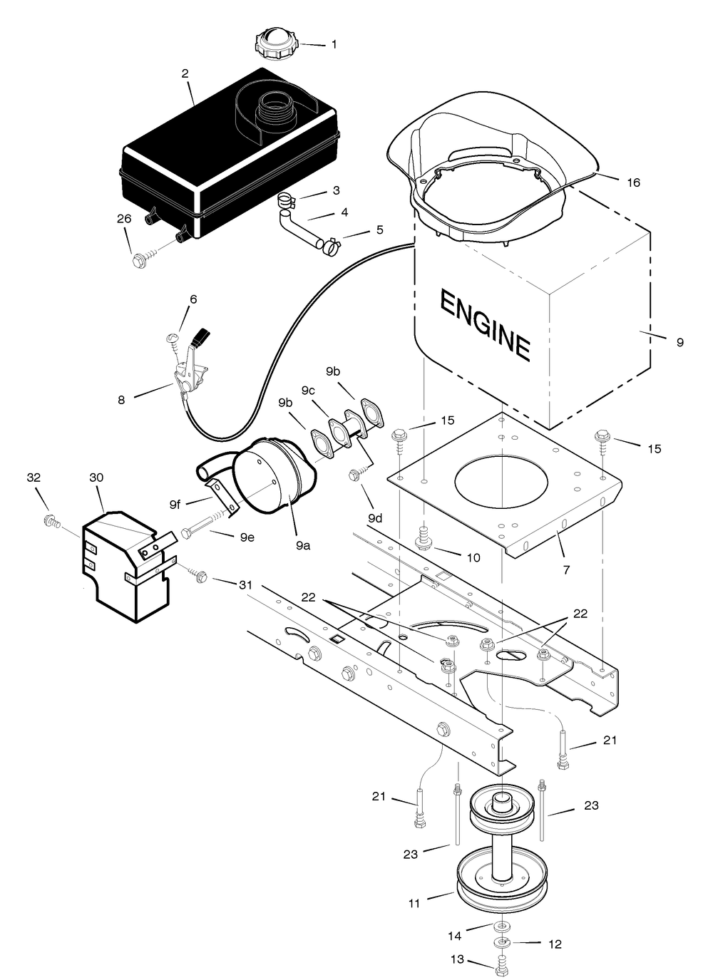 Engine Mount Diagram and Parts List for 425001X8E 2005 Briggs and Stratton Lawn Tractor